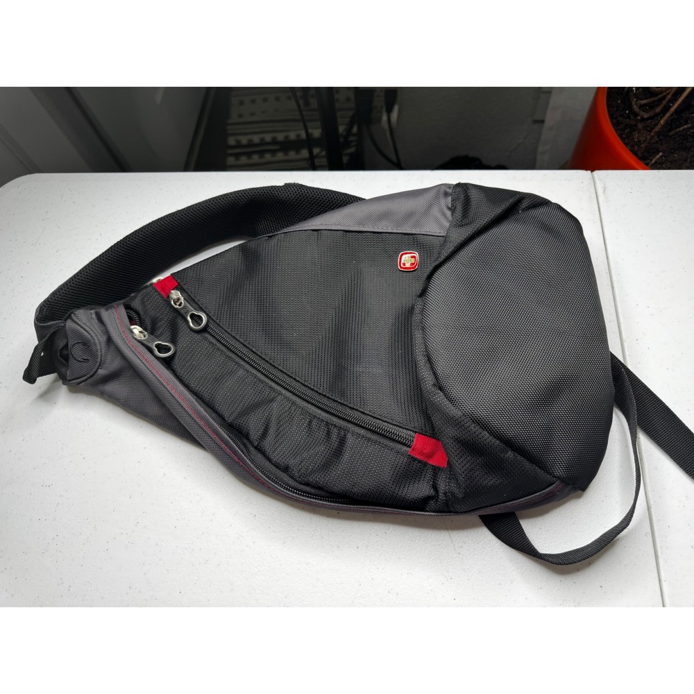 SwissGear Crossbody Sling Bag Black Grey Red Tech Backpack Messenger Travel
